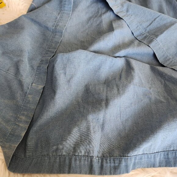 Go Softly Patio Dress Small Denim Chambray Muumuu Embroidery Jumper Prairie Midi - Picture 9 of 10